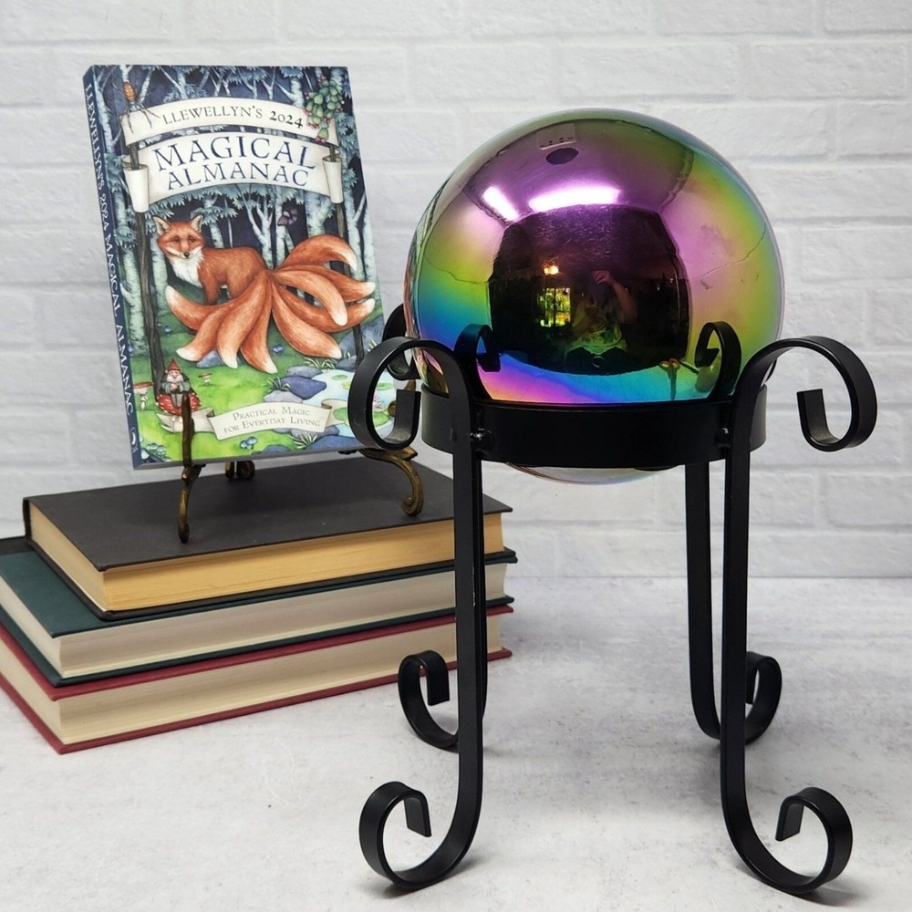 Vintage HEAVY Black Iron Sphere Stand Crystal Ball Stand Crystal Stand Display